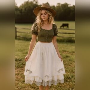 Handmade Layered Maxi Skirt Size S Bow Detail A Line Tiered Boho Feminine